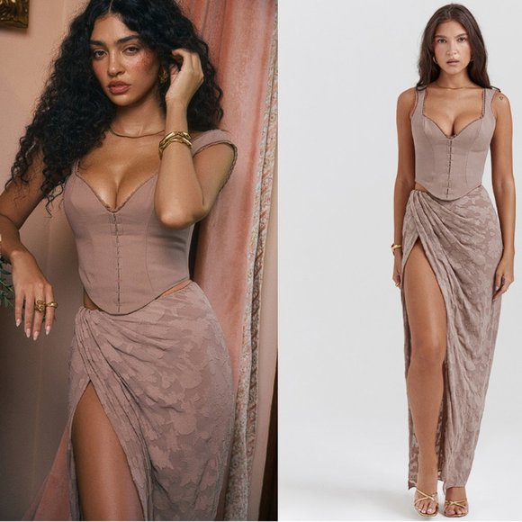 House of CB Tops - House of CB 'Robyn' Mushroom Lace Trim Corset